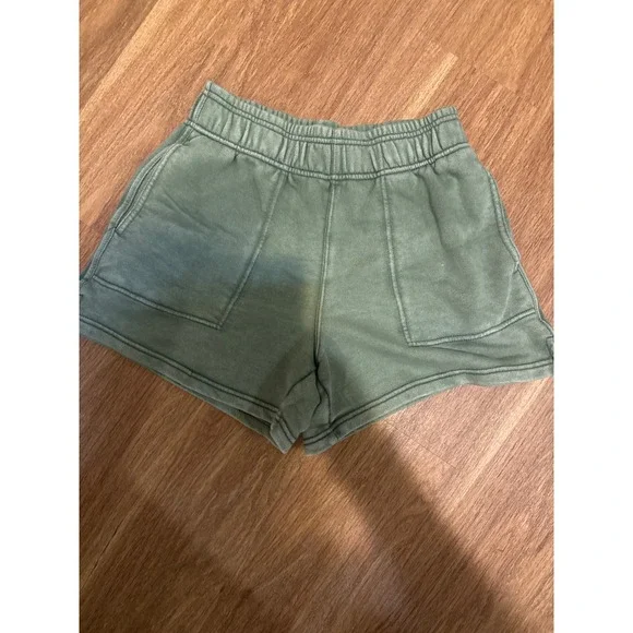 Aerie Sage Green Fleece Sweat Shorts High Waisted XS Relaxed oversize stretch - Picture 1 of 4